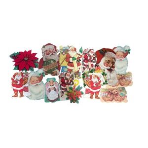 Vtg Christmas Santa Claus Poinsettia Cut Outs Decoration Lot of 13 Eureka & more